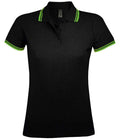 SOL'S Ladies Pasadena Tipped Cotton Piqué Polo Shirt | Black/Lime Green