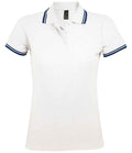 SOL'S Ladies Pasadena Tipped Cotton Piqué Polo Shirt | White/Navy