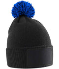 Beechfield Kids Snowstar® Patch Beanie | Black/Bright Royal