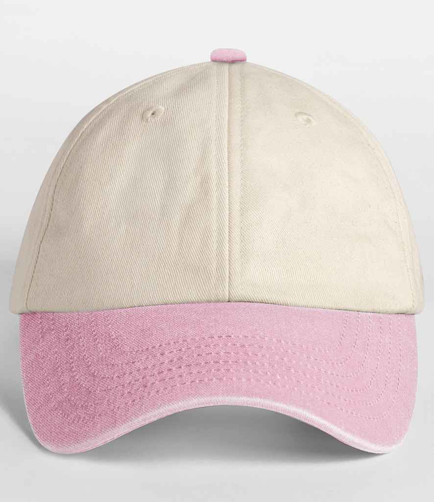 Beechfield Contrast Peak Low Profile Vintage Cap | Natural/Vintage Dusky Pink