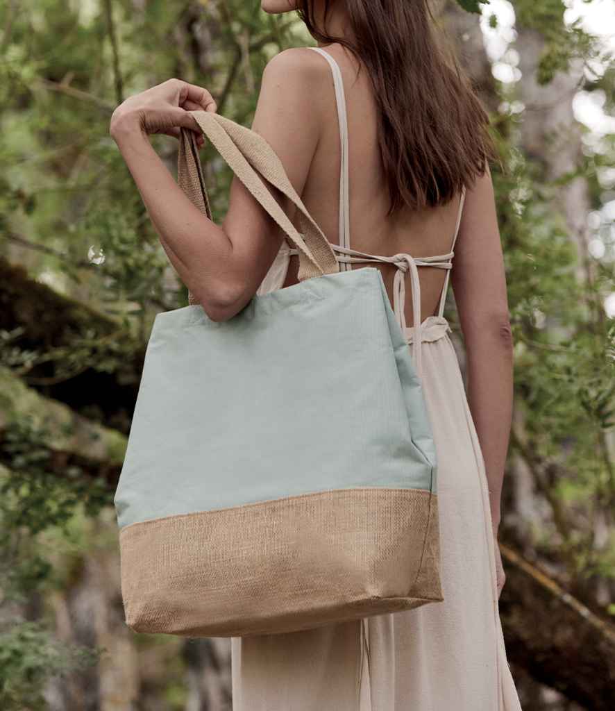 Kimood Canvas & Jute Shopper | Dusty Light Green/Natural