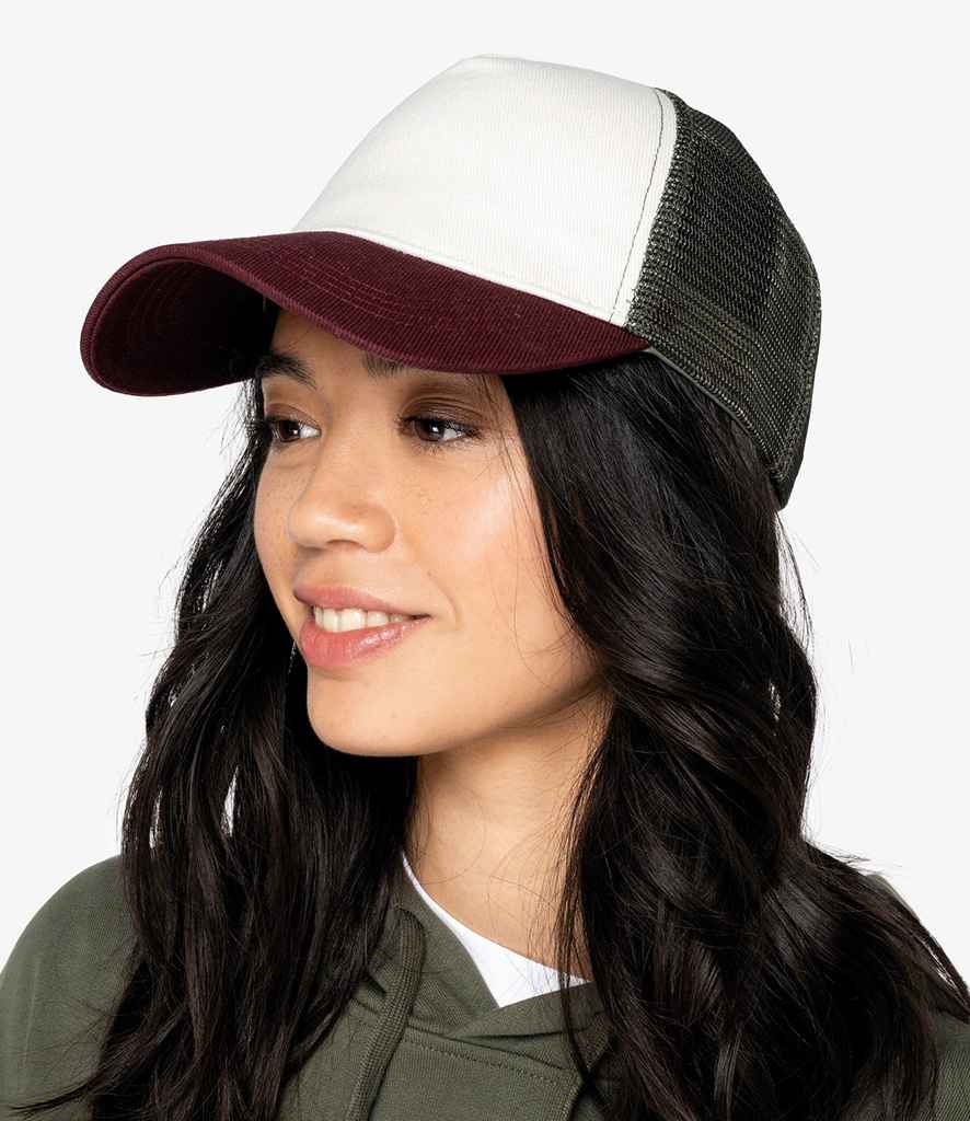 Native Spirit 5 Panel Trucker Cap | Ivory/Cherry/Khaki