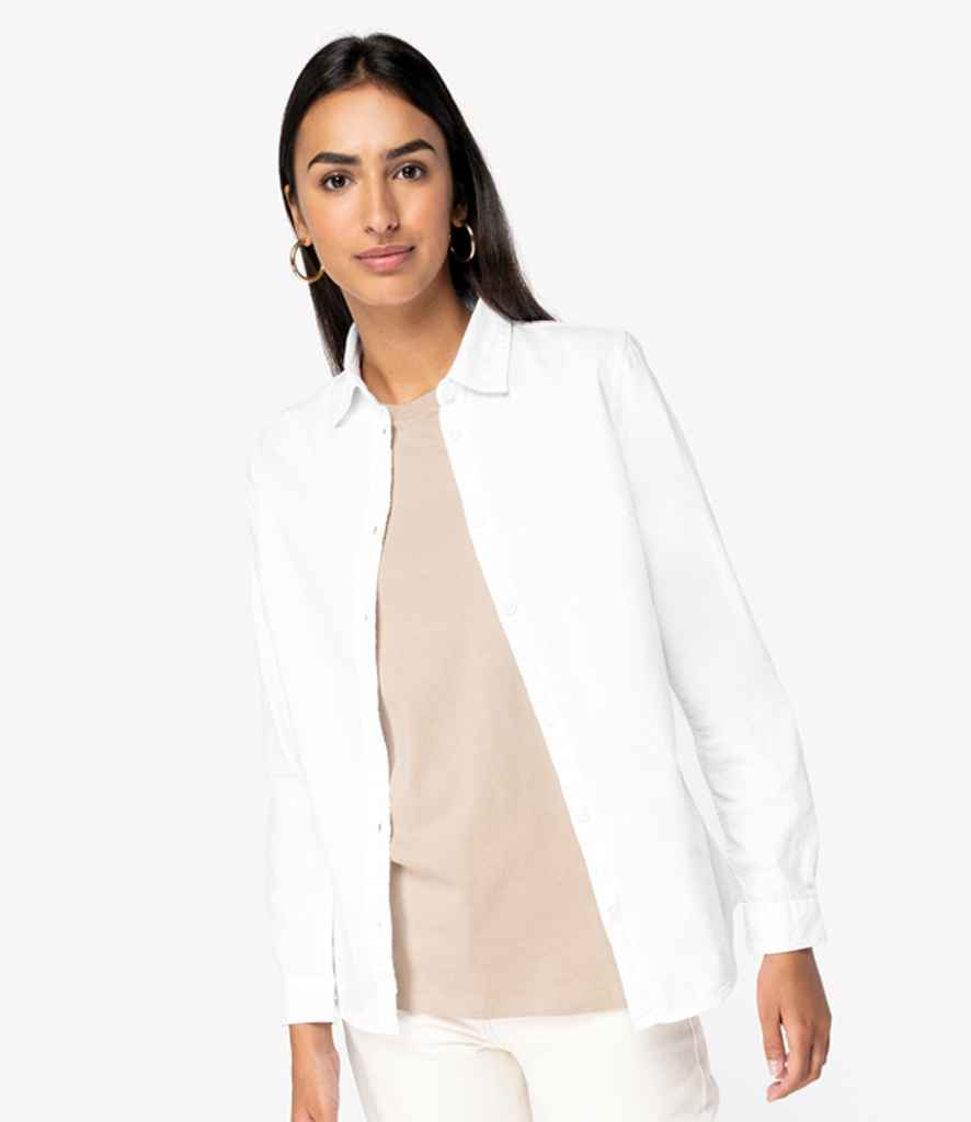 Native Spirit Ladies Washed Long Sleeve Shirt | Washed White